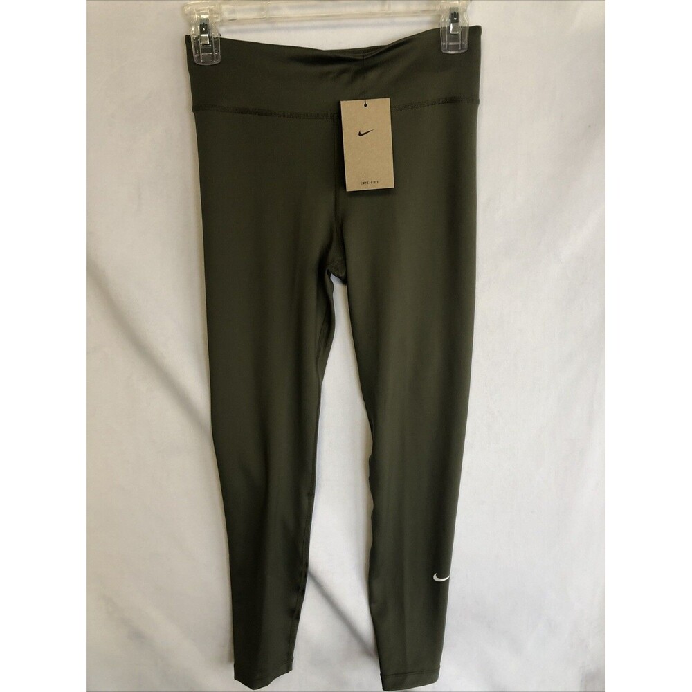 NWT Nike One Dri-Fit Girls' Leggings, Green, Nike Logo, Long Length, Size L